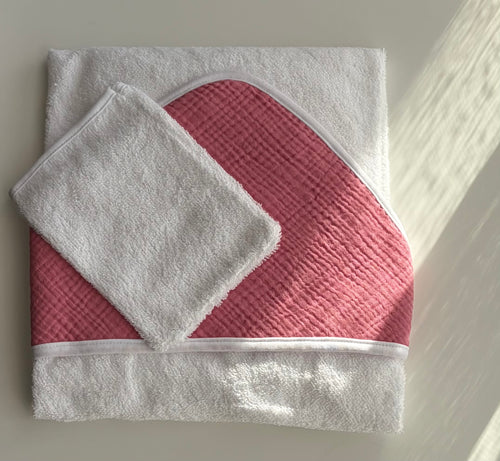 Cape de bain en gaze de coton • Rose